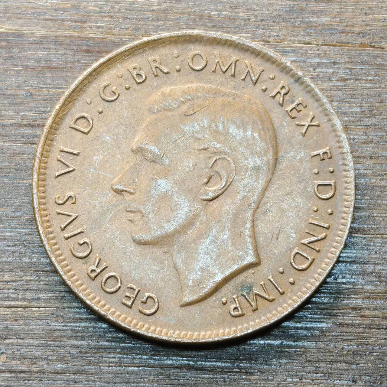 【本场4.12号发货】★第145★散币专场 不寄存，30包邮。不满30元，支付5元运费。《接受代拍 代送NGC评级》 52【无寄存】澳大利亚 1944年 乔治六世 1便士 