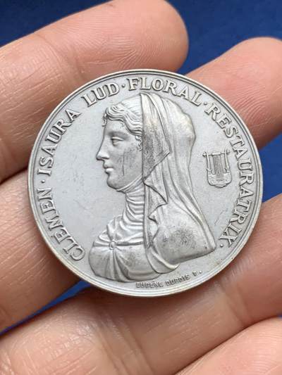 《竞宝斋》第465场 周日，周一，周二，3场连拍 （全场包邮）欢迎送拍 - 法国1823年图卢兹花卉节银质jeton，女诗人克莱蒙·伊索尔，22.7g，35.4mm，丰饶角1argent边铭