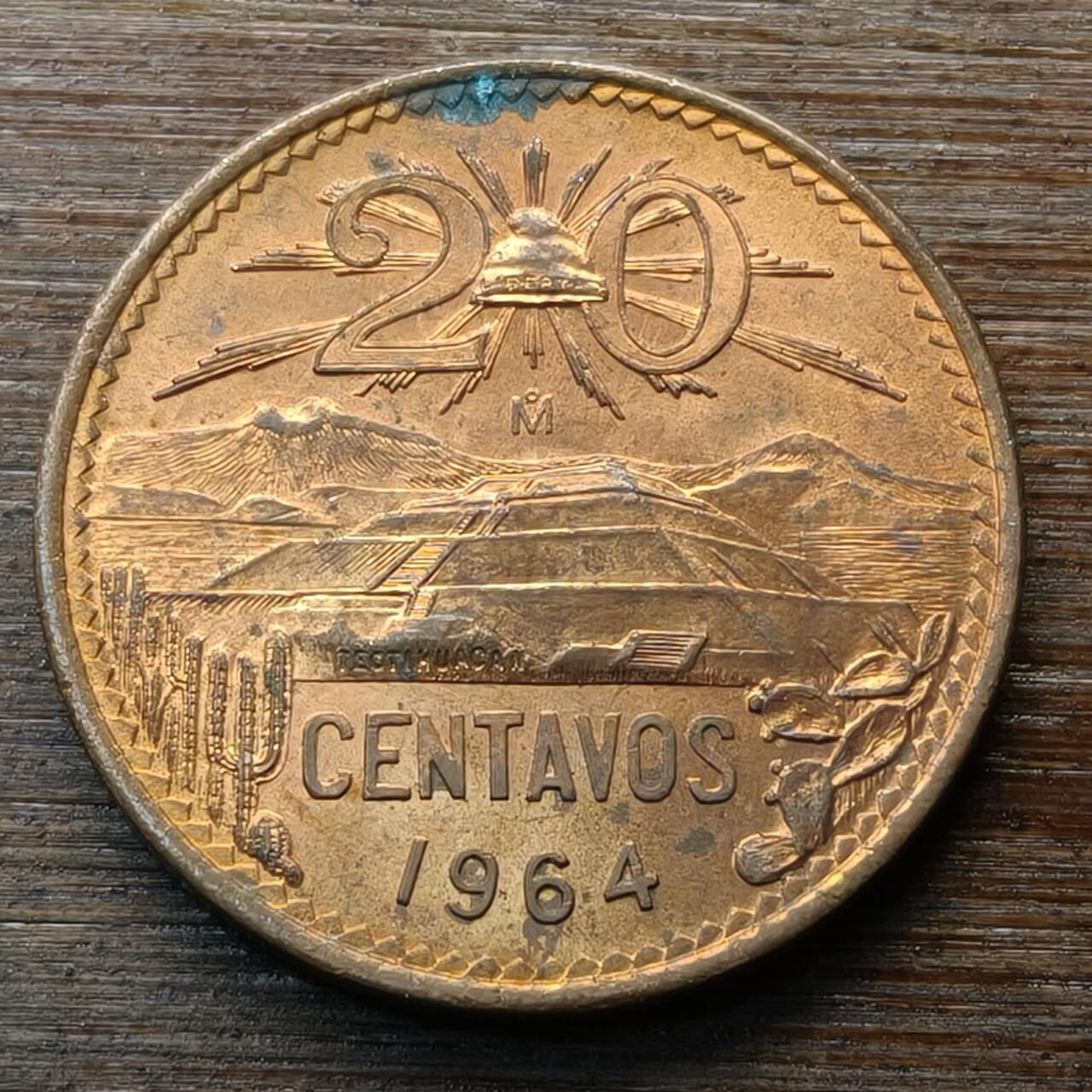 【本场4.12号发货】★第145★散币专场 不寄存，30包邮。不满30元，支付5元运费。《接受代拍 代送NGC评级》 58【无寄存】墨西哥 1964年 20分 大铜币 老鹰