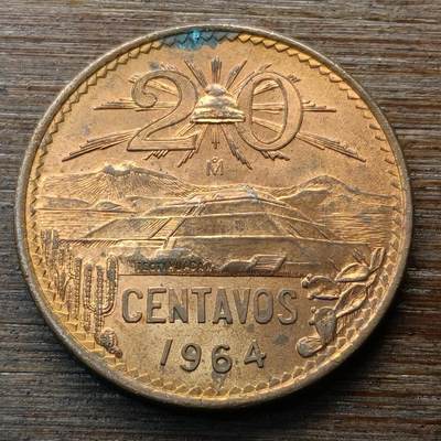 【本场4.12号发货】★第145★散币专场 不寄存，30包邮。不满30元，支付5元运费。《接受代拍 代送NGC评级》 - 58【无寄存】墨西哥 1964年 20分 大铜币 老鹰