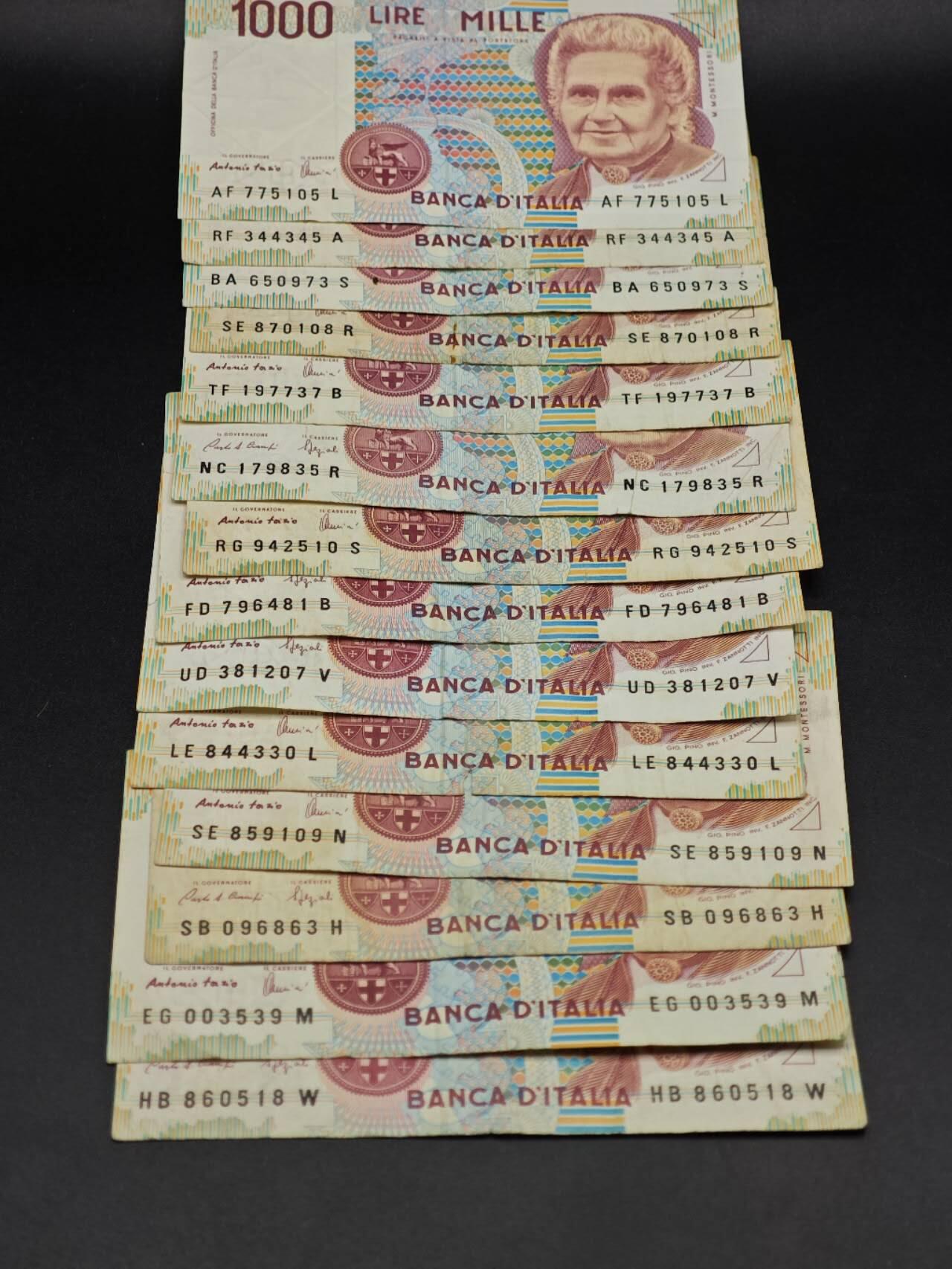 【淘币小摊】实时拍第八百六十四拍   无佣金纸币福利场   年前最后一周 之前的预留小年前全部发出 请更换最新收货地址  意大利1000里拉纸币14张【有折】