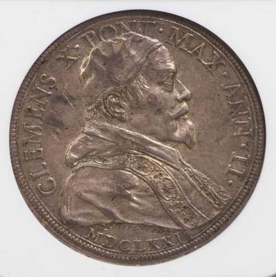 NGC-AU55 1672教皇国克莱蒙特十世皮亚斯特大银 唯一冠军分 - NGC-AU55 1672教皇国克莱蒙特十世皮亚斯特大银 唯一冠军分