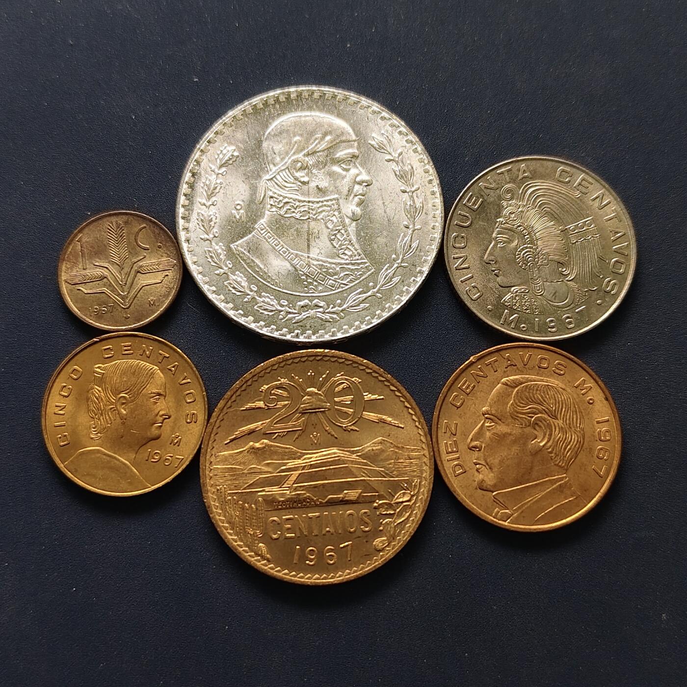 【全场包邮】纯粹捡漏拍500场-持续更新中 墨西哥1967年清年份6枚套币 BU品相