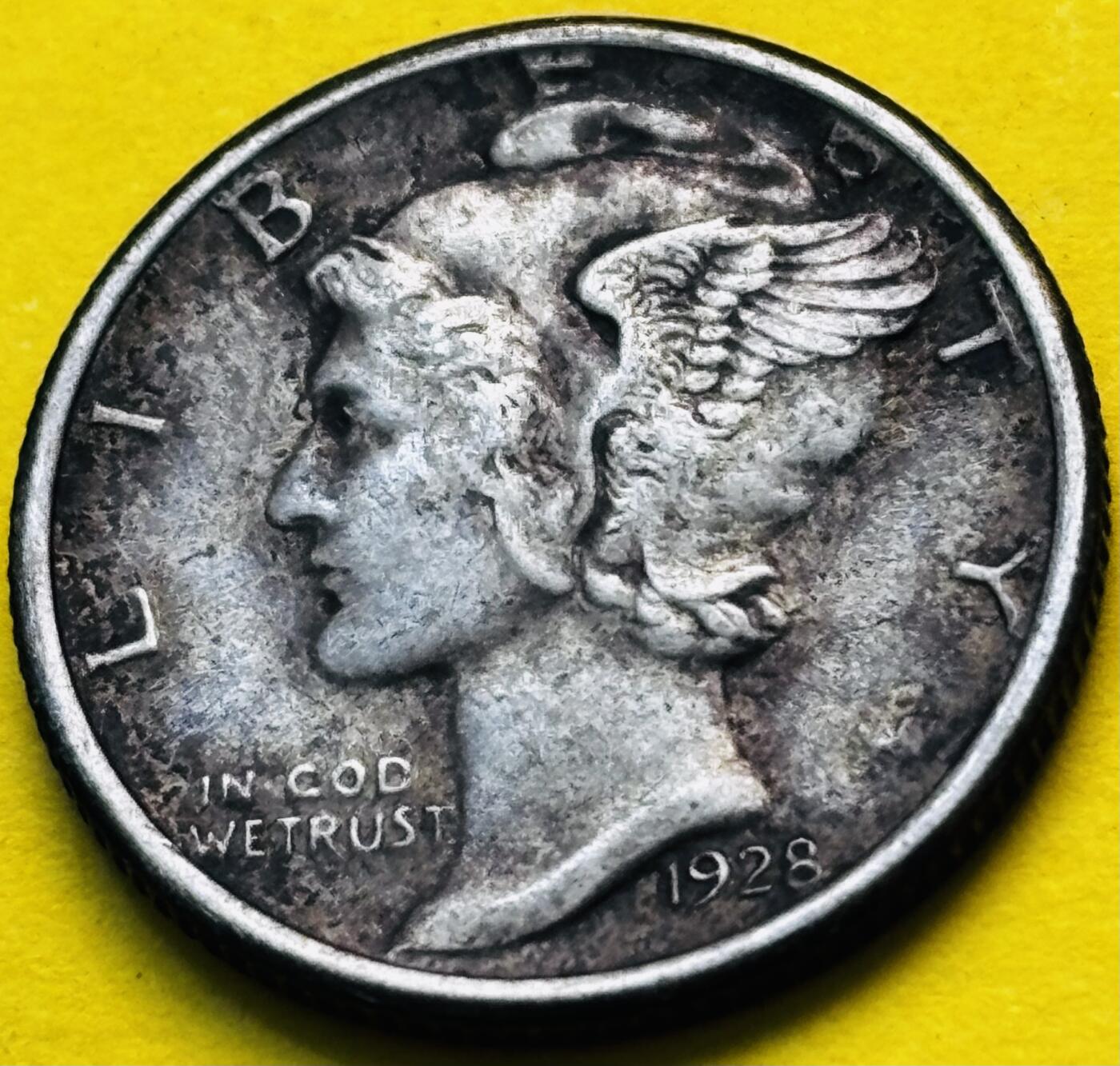 文馨钱币收藏第 293 场，春节前最后一期全部发出，将不予寄存，请悉知 早期好品1928 年美国墨丘利小飞人 10 美分银币 2.5 克 900 银 S 版