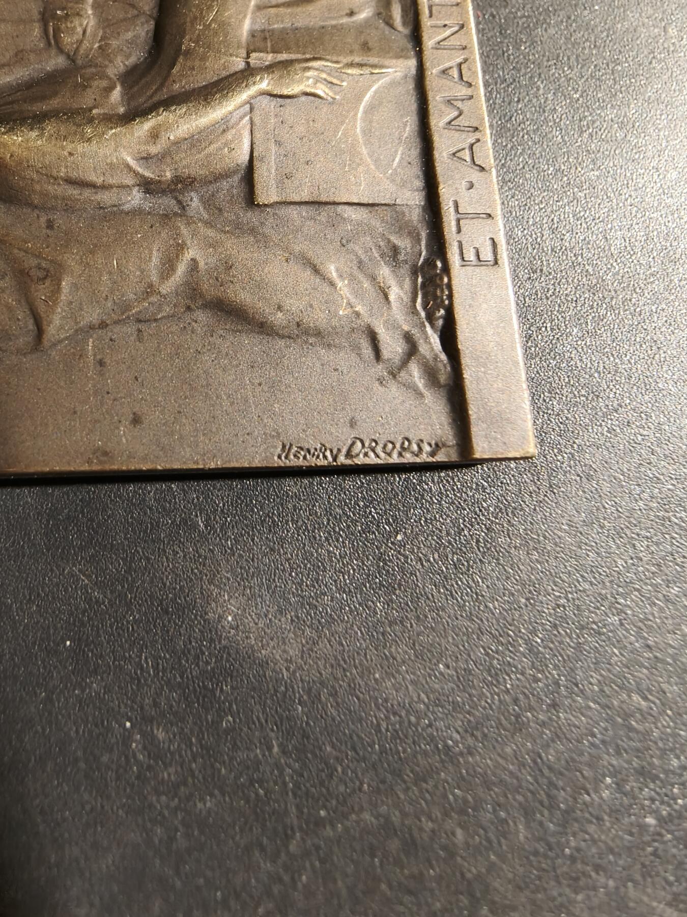 老王徽章第180期 法国婚姻方形大铜章    大师Dropsy作品     尺寸58×52mm     重量83g