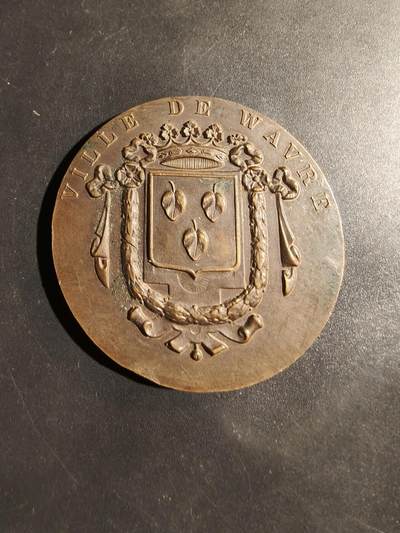 老王徽章第180期 - 比利时市瓦弗市大铜章     背面为瓦弗市政厅     直径50mm    重量49.2g