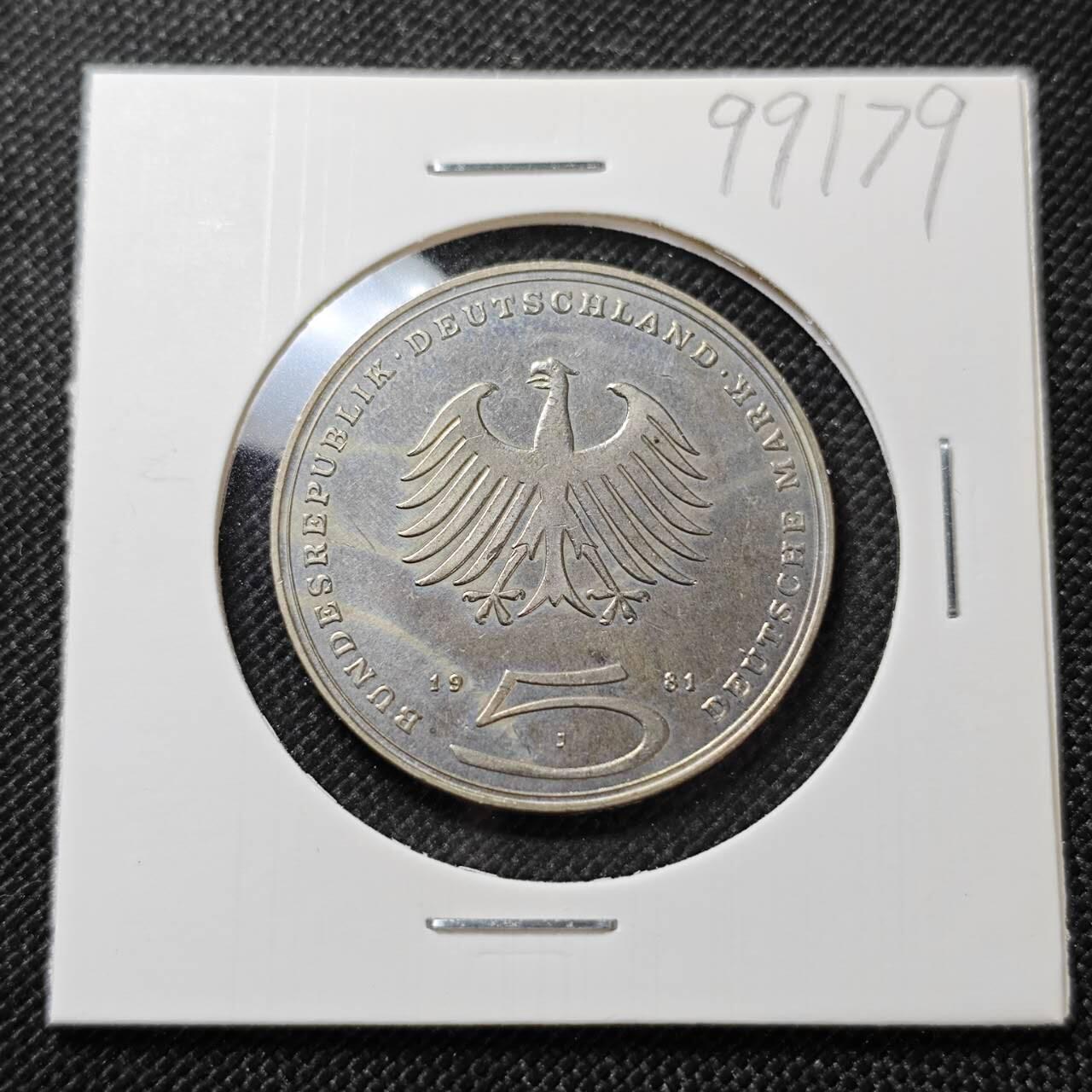 KK钱币收藏小铺  第399期  百期特拍（四拍之三）2月预留时间 周末发货 1981 德国5马克纪念币 好品