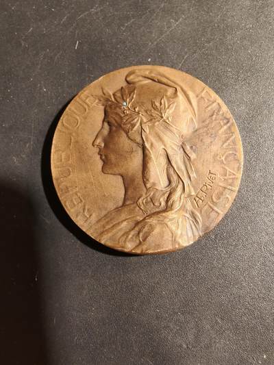 老王徽章第180期 - 法国教师协会大铜章    大师里维特作品     直径35mm    重量24g