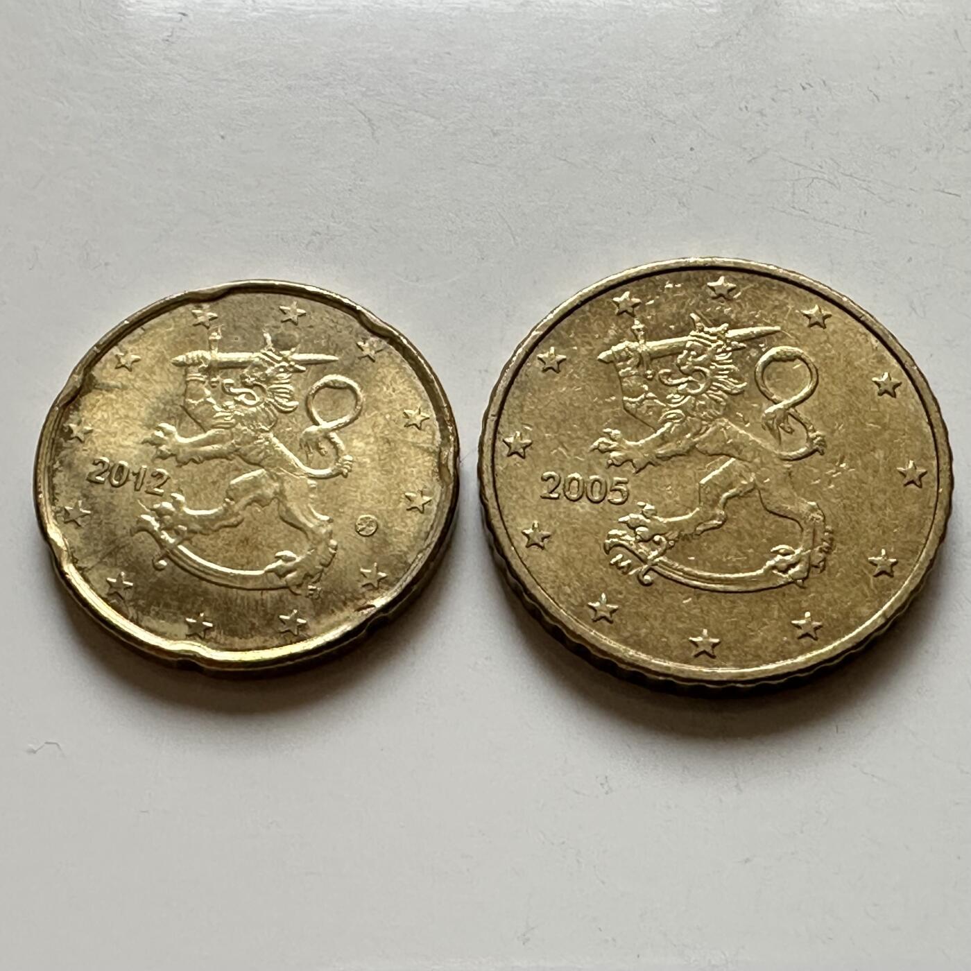 🌹外币初藏🌹🐯2026年第16场 快递将在12号停运 年前需发货的抓紧 ，年后正月十五恢复发货 芬兰20/50欧分一对 b