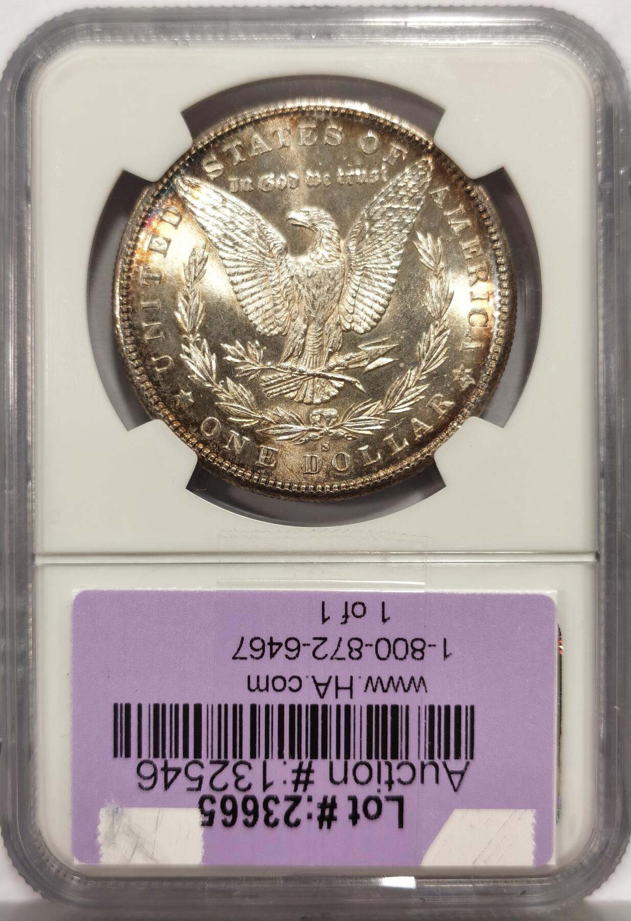 博洋堂“心向春光”2月精品大拍专场暨第160期（全场包邮） NGC MS65 美国1881年摩根银币S版，原汁原味老包浆，包浆醇厚润泽又犀利，极美五彩包浆，状态一流。