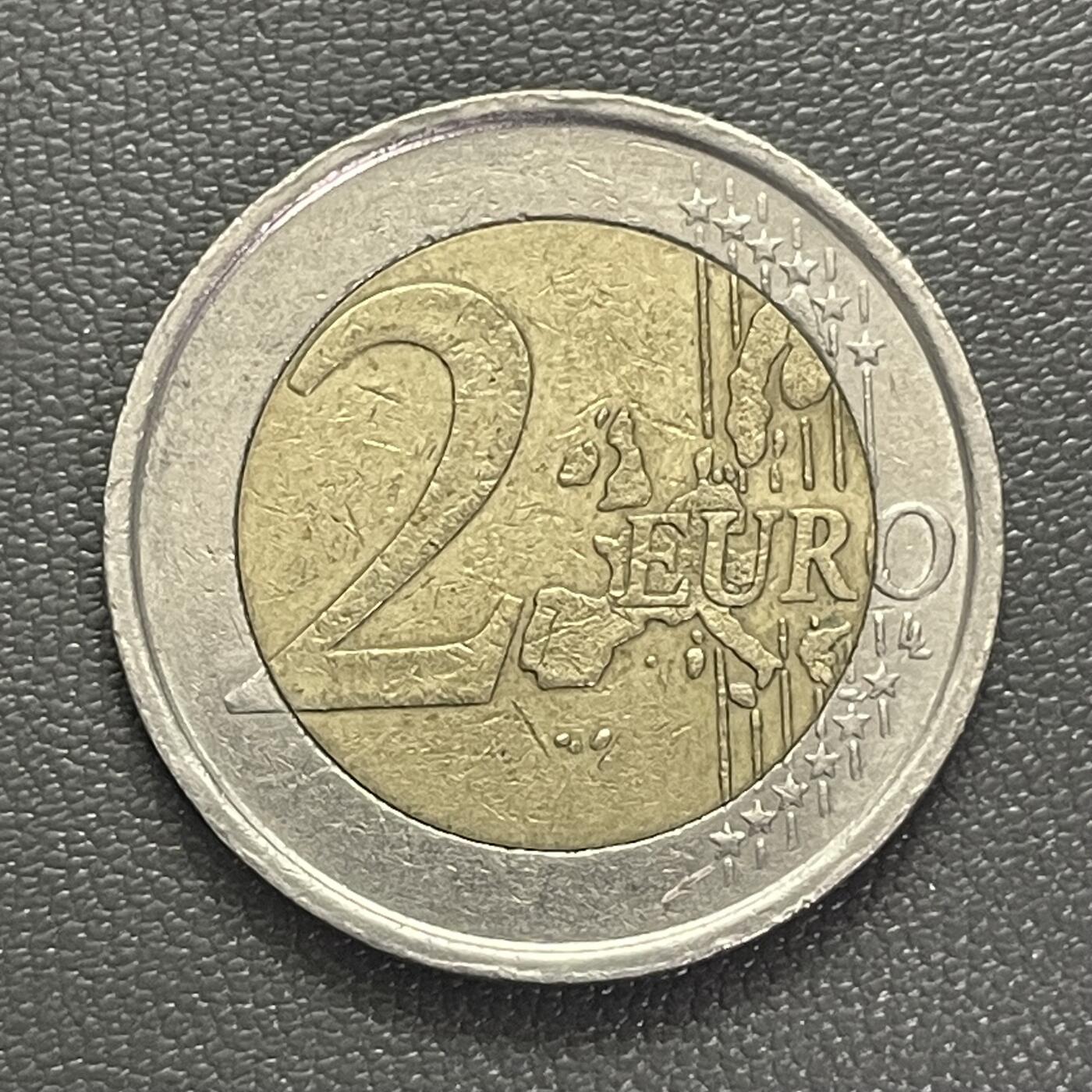 回流0207 意大利2002年2欧元双色币 画家拉斐尔的丹蒂·阿利吉耶里肖像