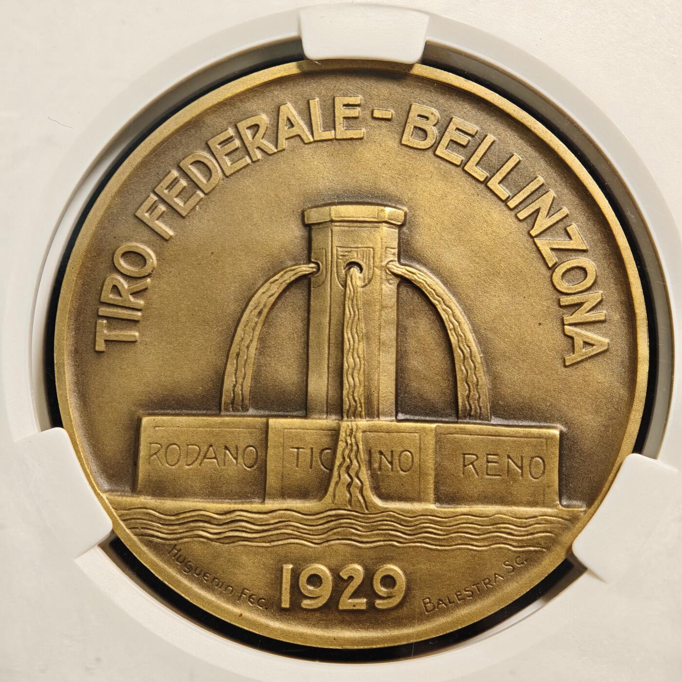 【德藏】世界币章拍卖第164期（拍品征集中~欢迎藏友联系） 1929年 瑞士贝林佐纳射击节女神纪念大铜章 爱藏 AU58