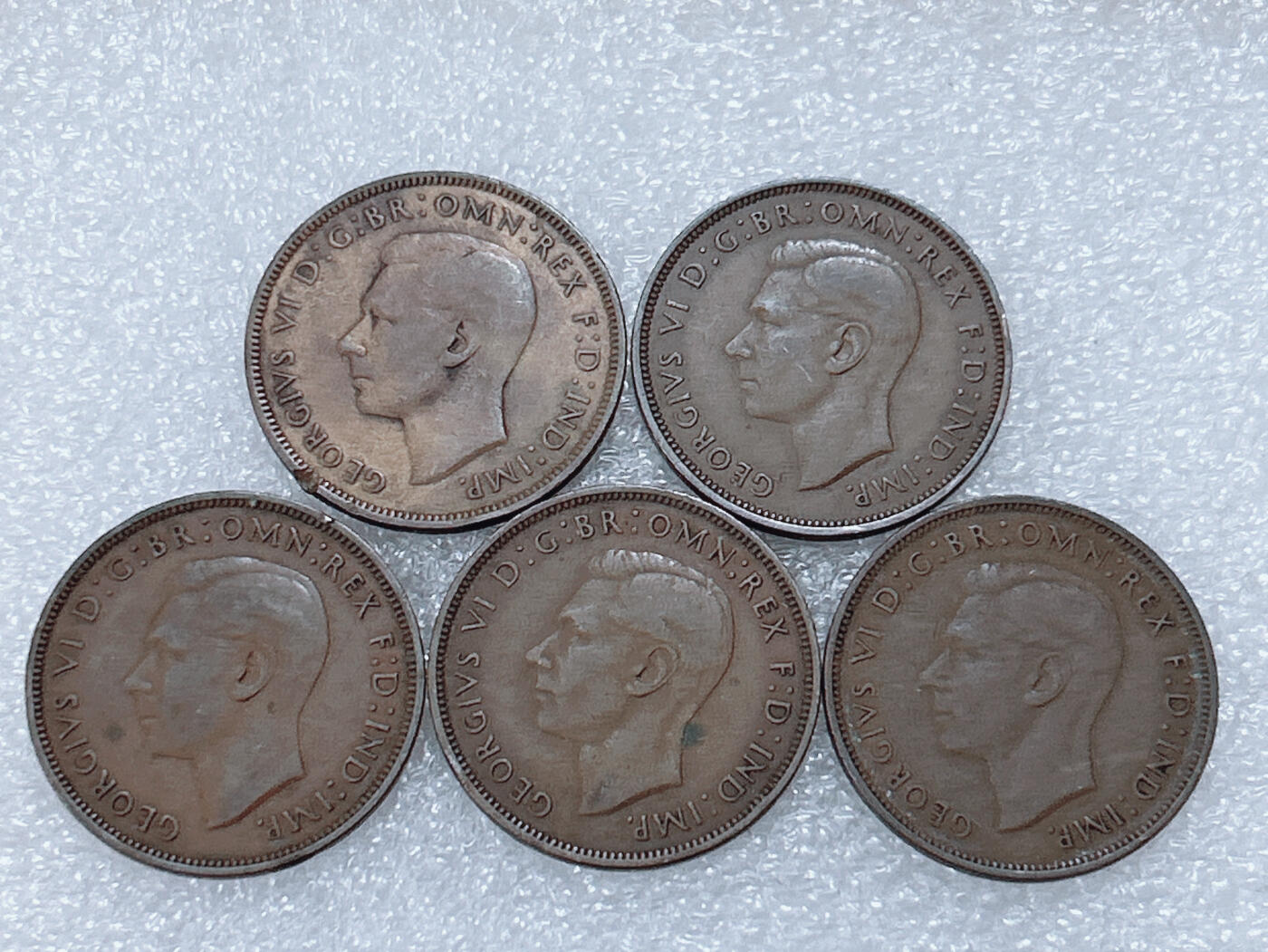 第一海外回流一元起拍收藏 散集专场  第299期 英国乔治六世1便士铜币5枚 大不列颠英国女神 