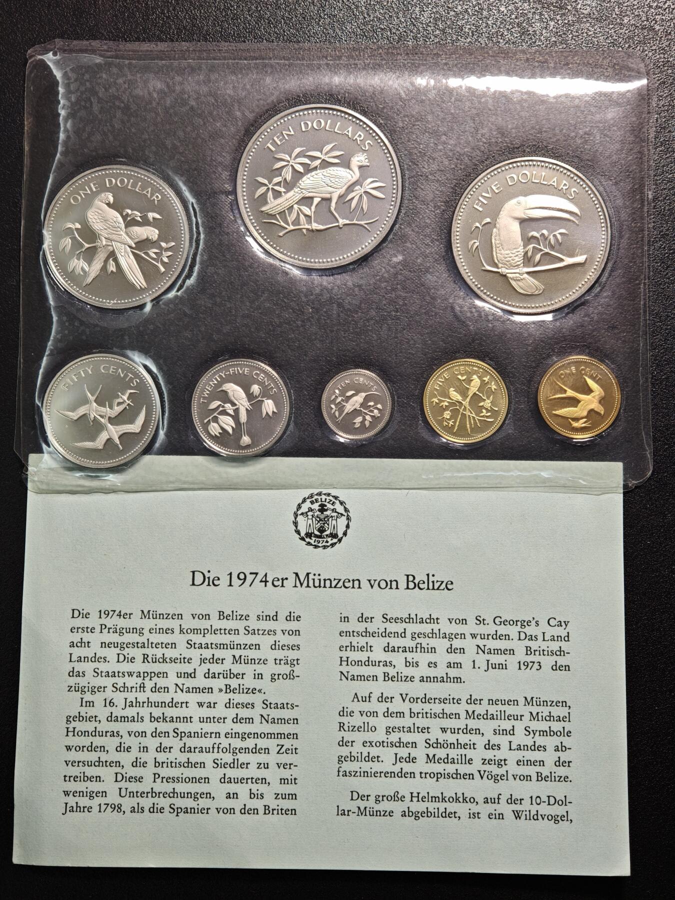 【德藏】世界币章拍卖第164期（拍品征集中~欢迎藏友联系） 1974年 伯利兹本土鸟类精制币套装 其中5元及10元为银币 925银 总重56.2g