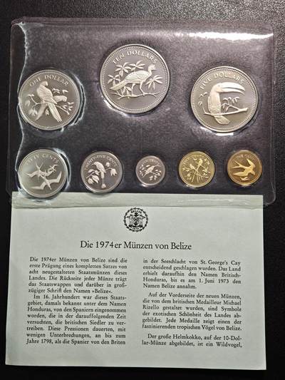 【德藏】世界币章拍卖第164期（拍品征集中~欢迎藏友联系） - 1974年 伯利兹本土鸟类精制币套装 其中5元及10元为银币 925银 总重56.2g