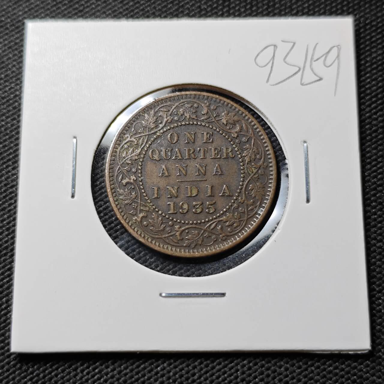 KK钱币收藏小铺  第393期  2月预留时间 周末发货  1935英属印度1/4安娜
