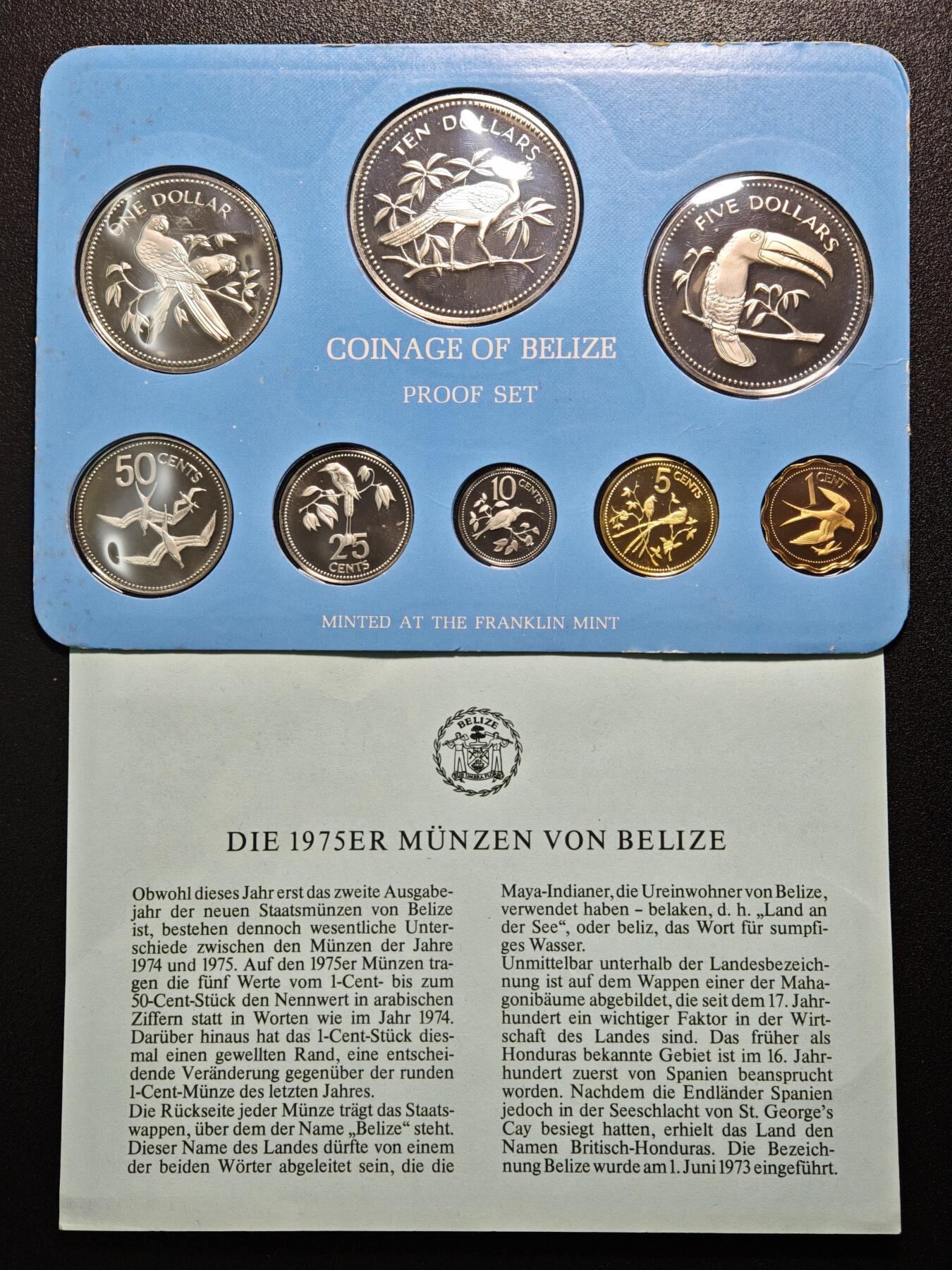 【德藏】世界币章拍卖第164期（拍品征集中~欢迎藏友联系） 1975年 伯利兹本土鸟类精制币套装 其中5元及10元为银币 925银 总重56.2g