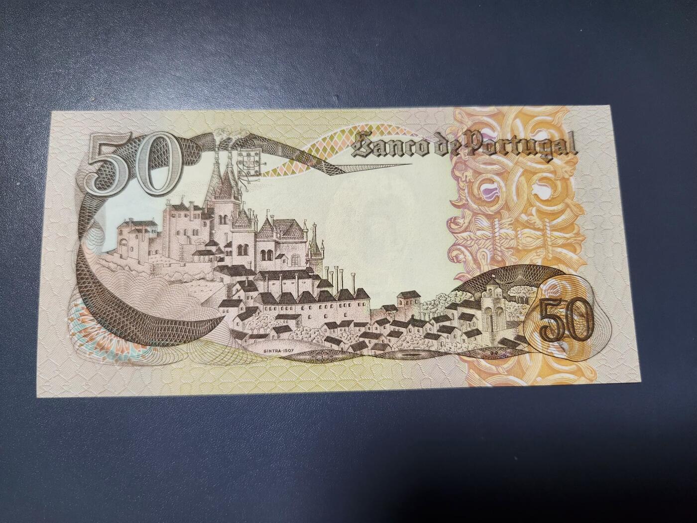 2月6号晚上8点 外国纸币自动截拍第19场 葡萄牙1968-1980年50埃斯库多 玛丽亚一世 新品