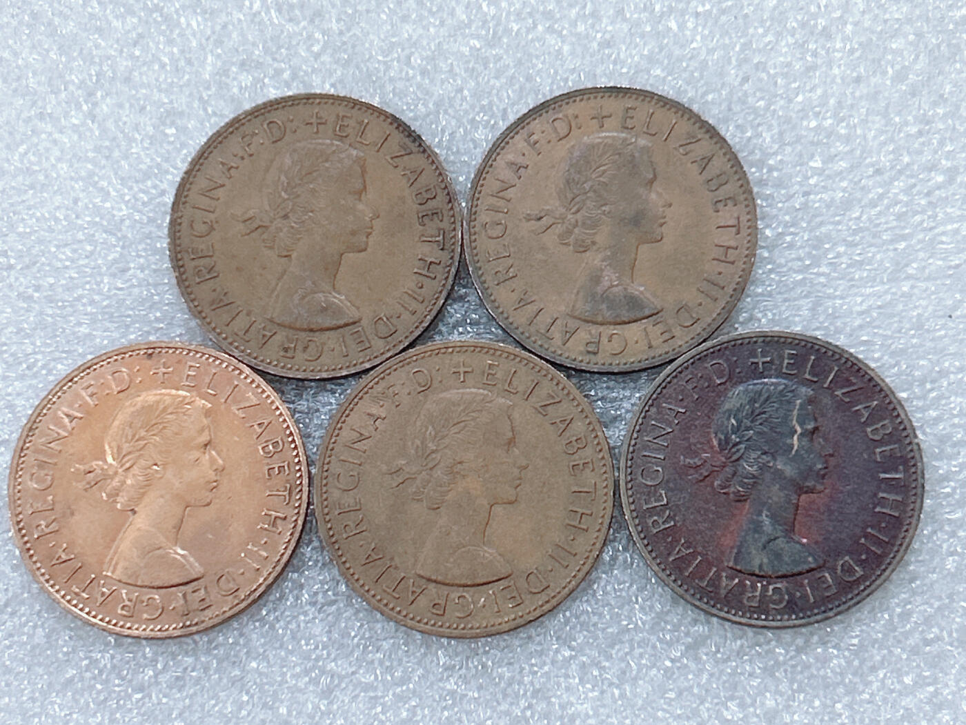 第一海外回流一元起拍收藏 散集专场  第299期 英国1967年1便士铜币 5枚 大不列颠英国女神