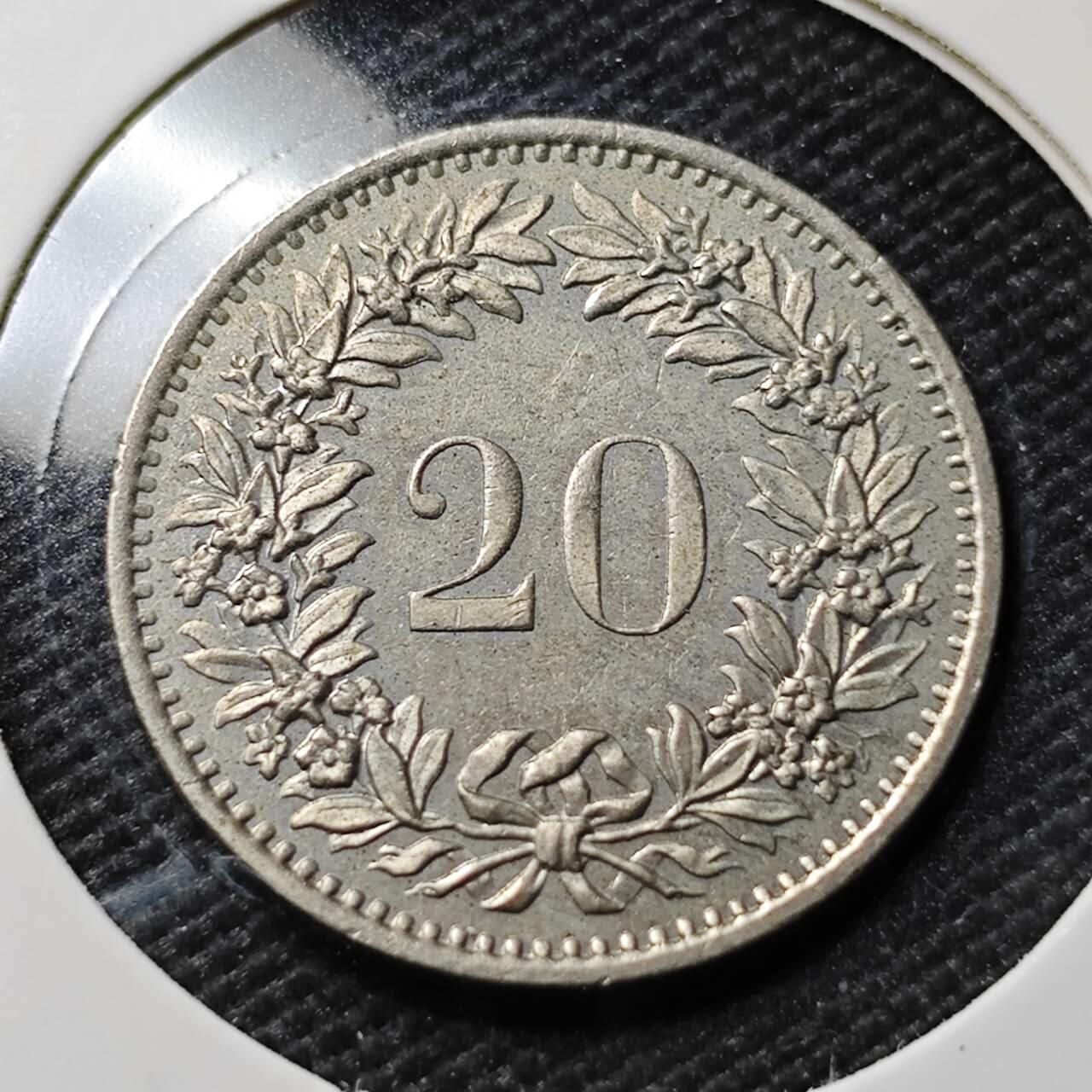 KK钱币收藏小铺  第393期  2月预留时间 周末发货  1975瑞士20分