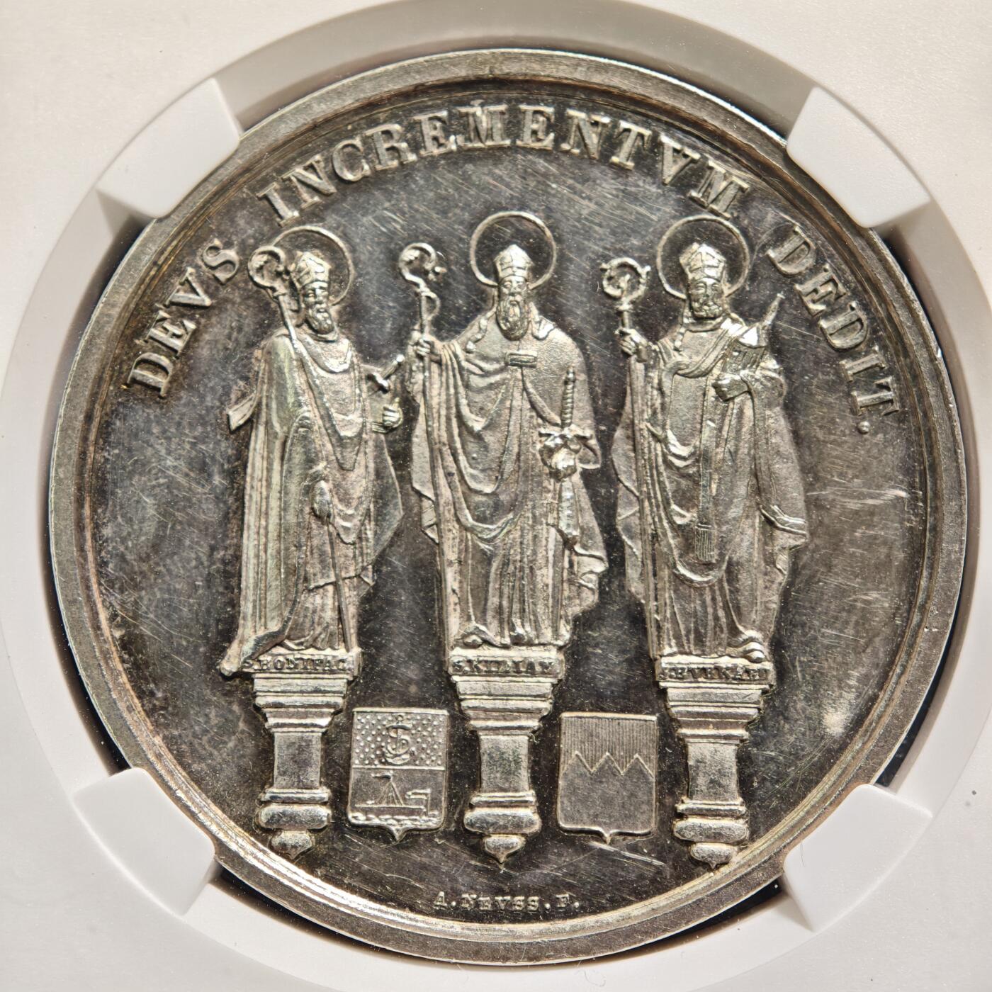 【德藏】世界币章拍卖第164期（拍品征集中~欢迎藏友联系） 1843年 德国维尔茨堡教区1100周年主教座堂纪念银章 NGC MS61