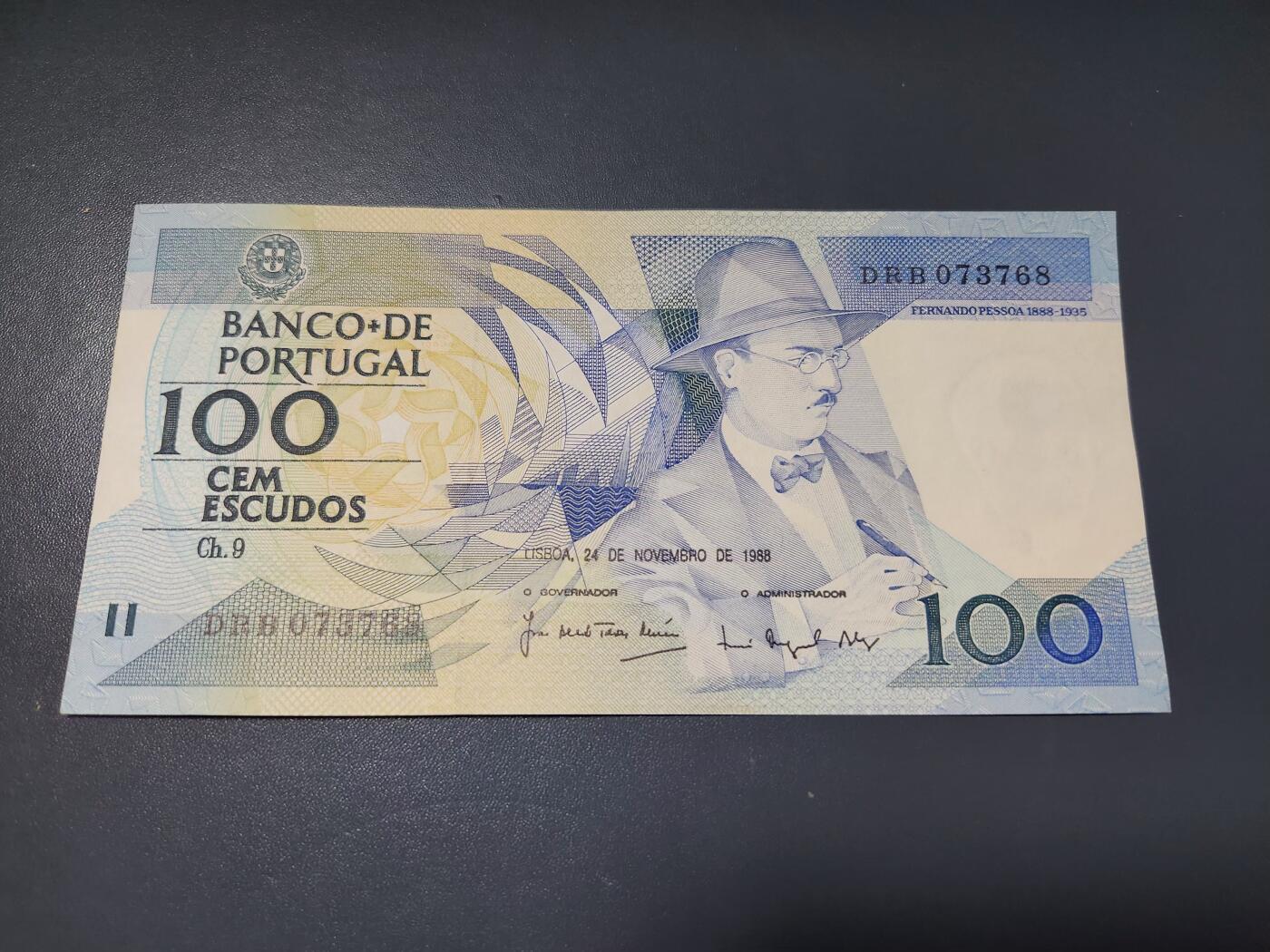 2月6号晚上8点 外国纸币自动截拍第19场 葡萄牙100埃斯库多 诗人佩索阿 几乎全新