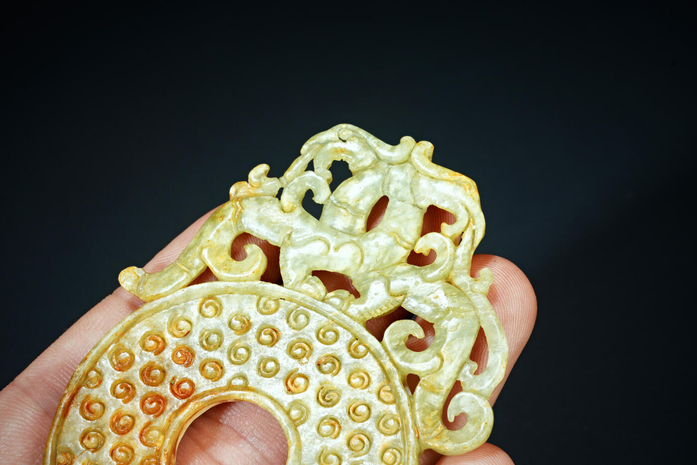 上海都达杂项专场二十一（全场包邮） 古玉龙凤玉璧90-67