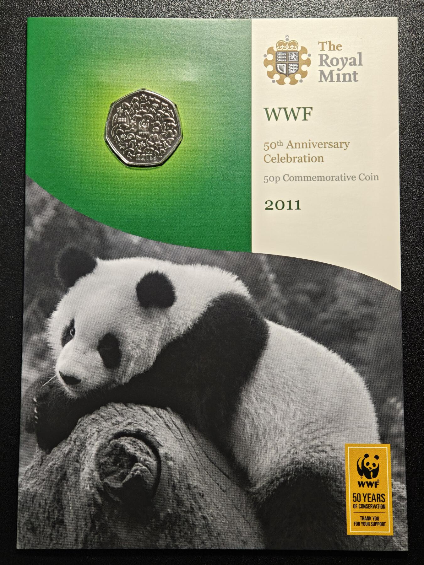 【德藏】世界币章拍卖第164期（拍品征集中~欢迎藏友联系） 2011年 英国世界自然基金会成立50周年50便士纪念镍币 原册 直径约：27.3mm；重约：8g