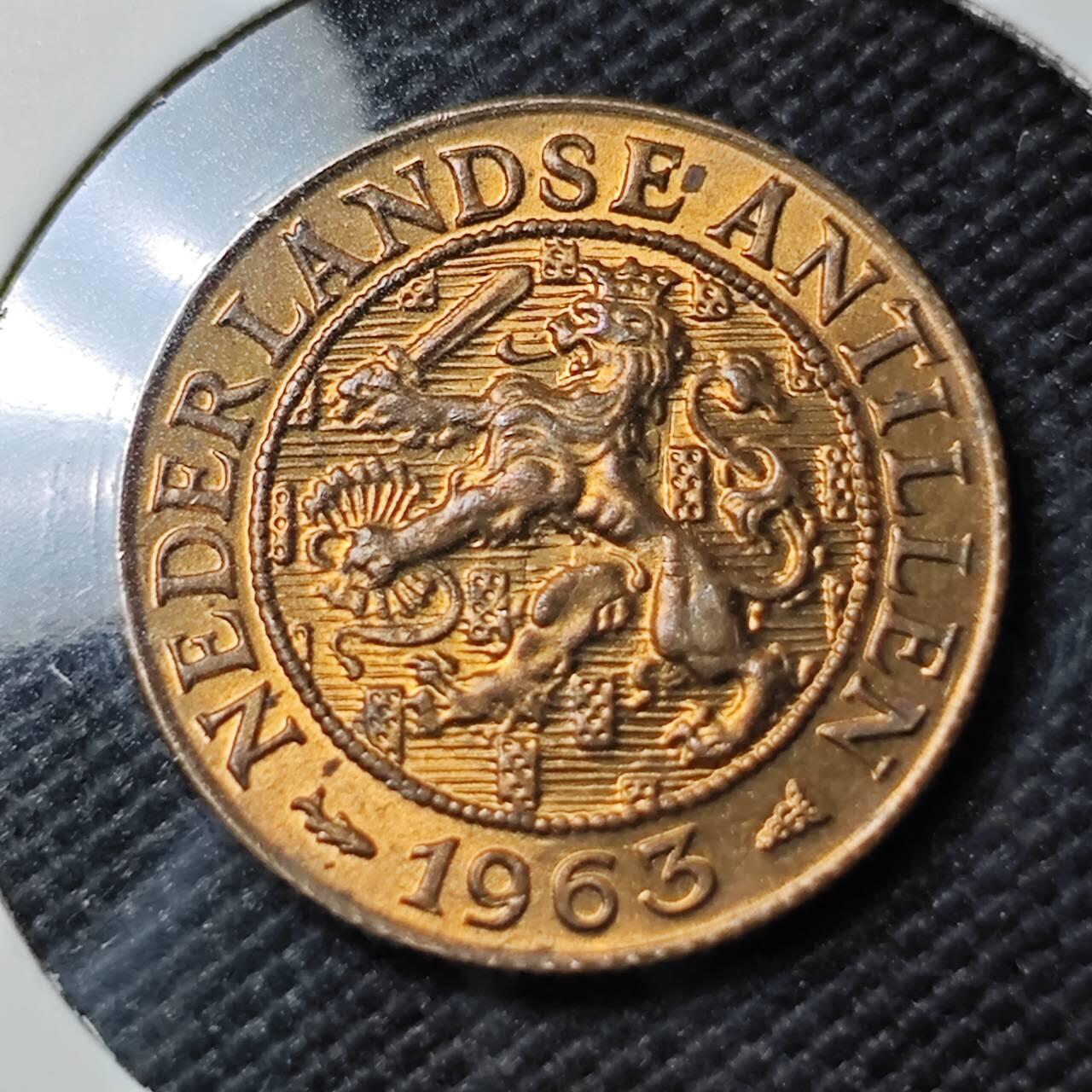 KK钱币收藏小铺  第393期  2月预留时间 周末发货  1963荷属安地列斯1分铜币