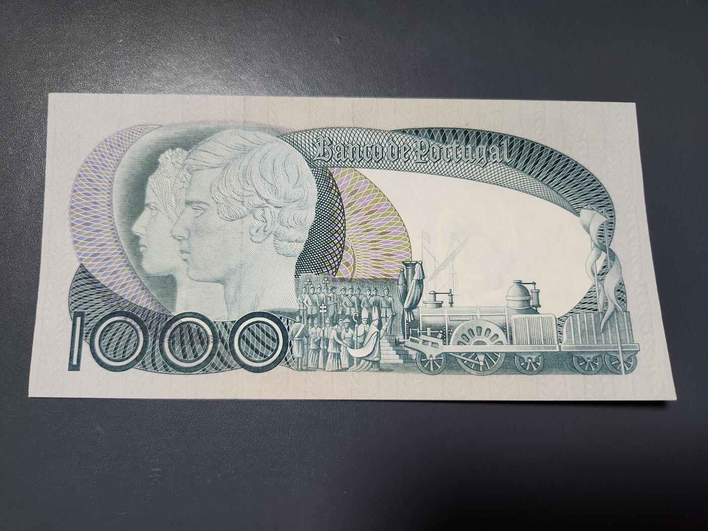 2月6号晚上8点 外国纸币自动截拍第19场 葡萄牙1000埃斯库多纸币 1968-1982年版 佩德罗五世 极美品