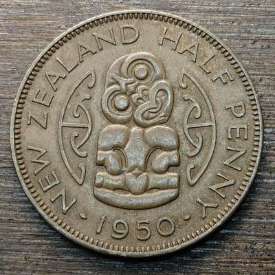【铜匠收藏】★第146★散币专场 不寄存，30包邮。不满30元，支付5元运费。《接受代拍 代送NGC评级》 - 38【无寄存】新西兰 1950年 1/2便士 青铜币毛利人护身符