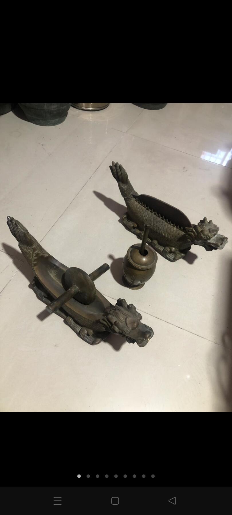 铜药缸，龙药碾子，龙药铡刀。一套三件，完整漂亮，做工精细，正常使用