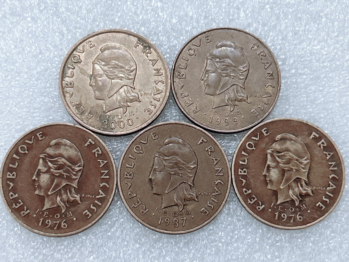 第一海外回流一元起拍收藏 散集专场  第300期 法属喀里多尼亚100法郎硬币 5枚