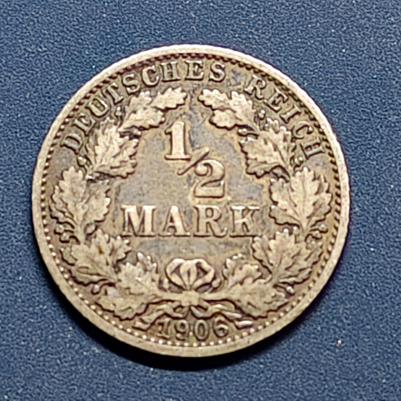 【全场包邮】纯粹捡漏拍500场-持续更新中 德国第二帝国1906年1/2马克银币【20毫米2.77克90%】