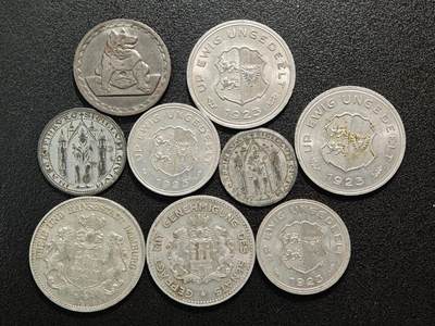 【德藏】世界币章拍卖第164期（拍品征集中~欢迎藏友联系） -  9枚一组 德国芬尼及马克 保存不易