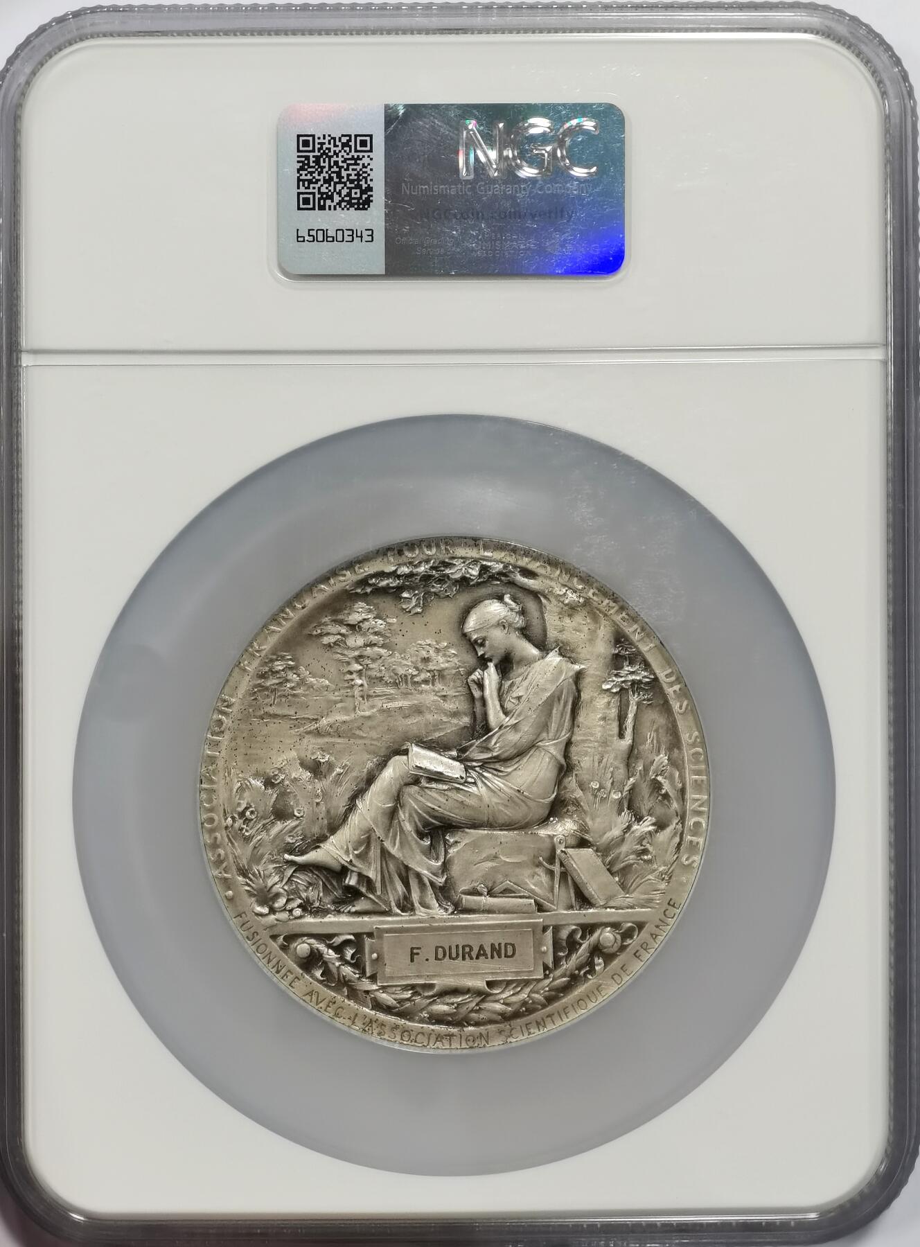 博洋堂“心向春光”2月精品大拍专场暨第160期（全场包邮） NGC MS61 法国1872年科学促进协会镀银铜章，68mm（章牌大师奥斯卡·罗蒂作品）