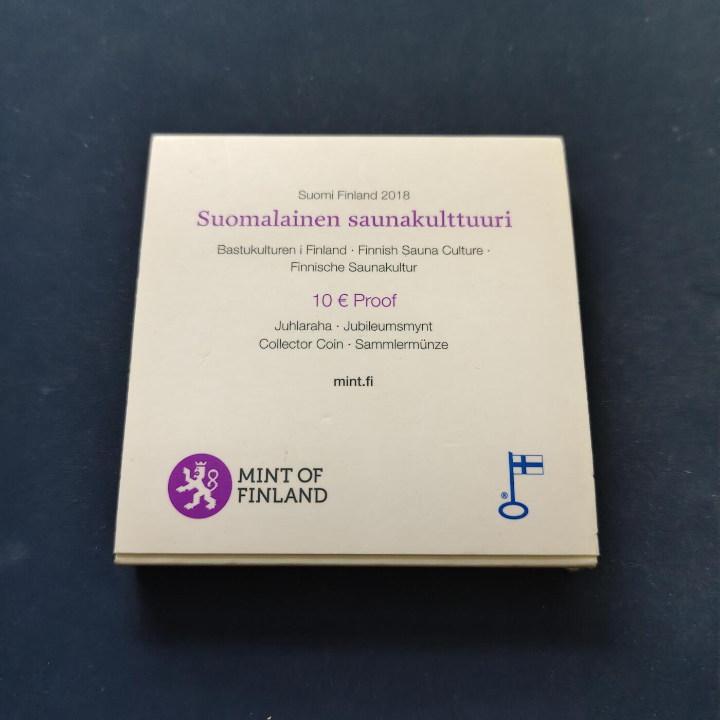 【全场包邮】纯粹捡漏拍501场-持续更新中 【少见】芬兰2018年10欧元元桑拿文化精制纪念银币【28.5毫米10克50%】-盒证全-量8000