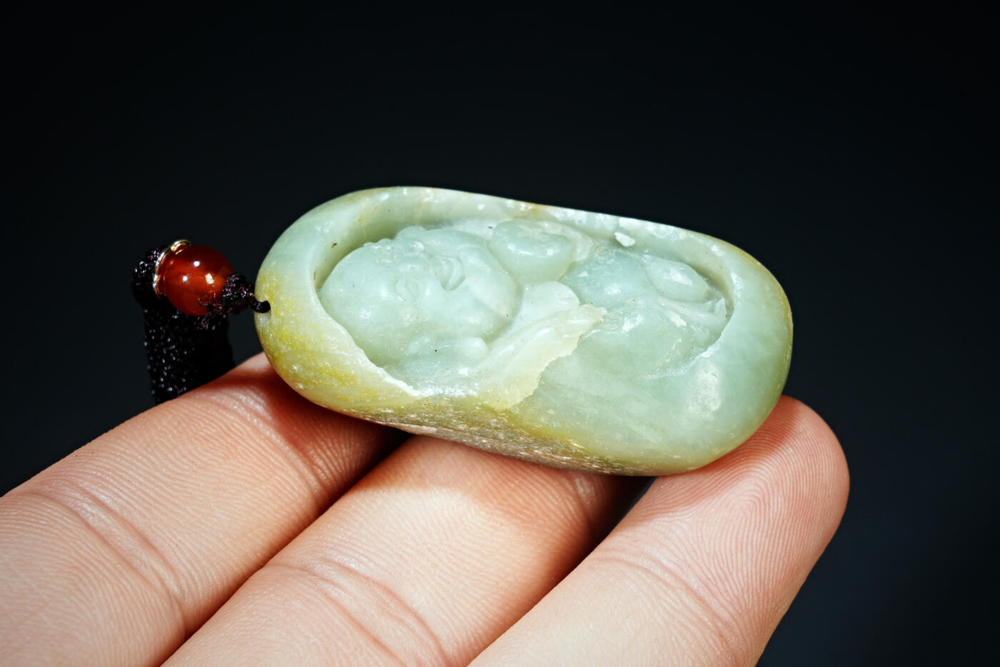 上海都达杂项专场二十一（全场包邮） 天然和田玉精雕《招财弥勒》挂件90-91