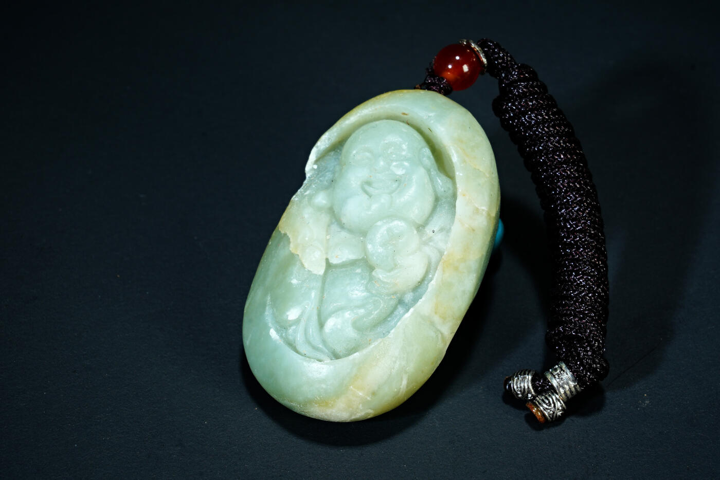 上海都达杂项专场二十一（全场包邮） 天然和田玉精雕《招财弥勒》挂件90-91