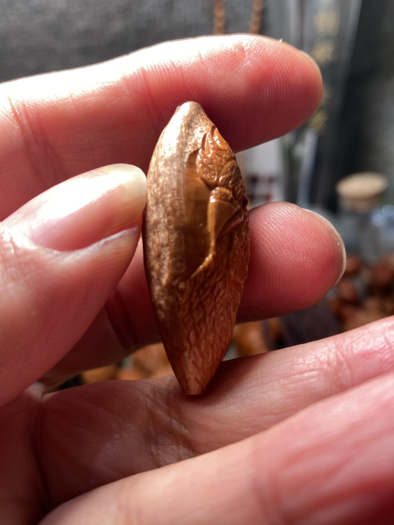 核舟记发源地苏州舟山核雕年末放漏 福利苏工核雕，纯手工雕刻,二花鸿运当头，大吉大利个性十足，等待有缘人，市场无同款，尺寸1。78x4。2喜欢的来