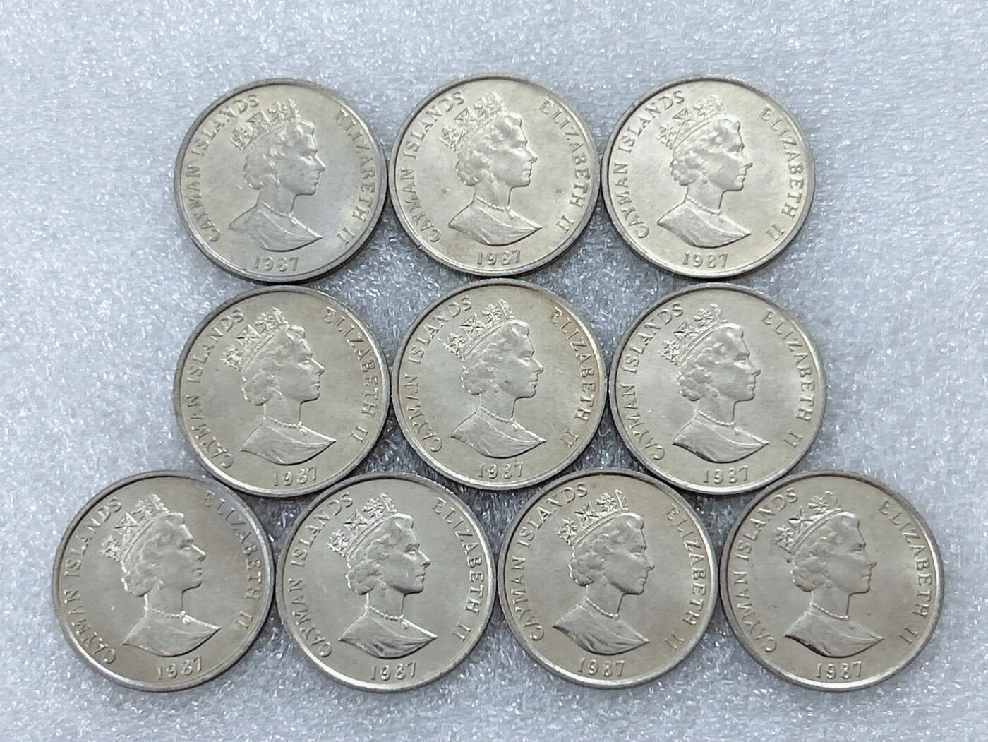 第一海外回流一元起拍收藏 散集专场  第300期 英属开曼群岛1987年25分硬币 10枚 英国女王高冠版 原光品