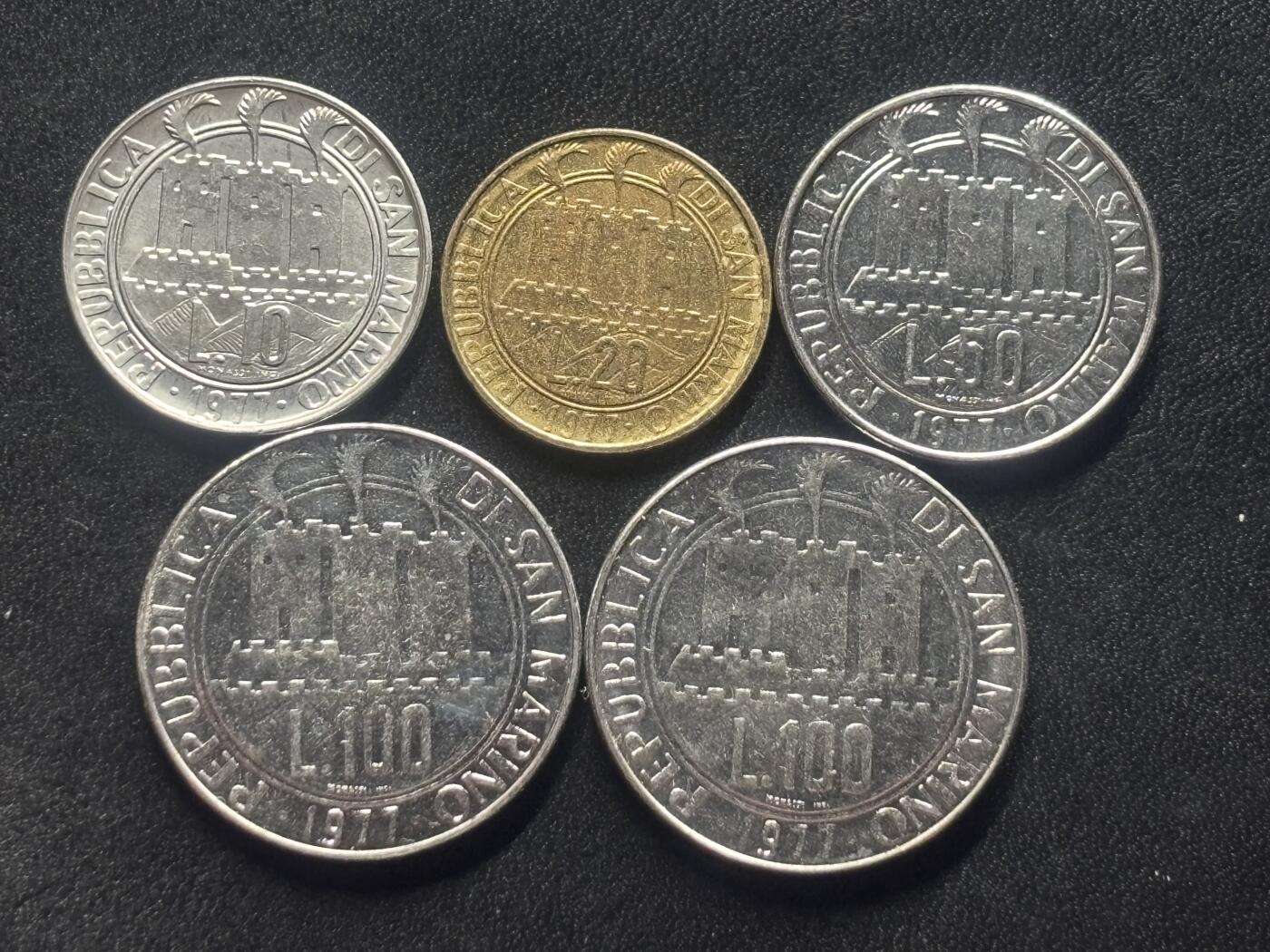 邮泉阁限时拍卖第四十一场（硬币在国外。请付邮费6元。） 圣马力诺1977年5枚