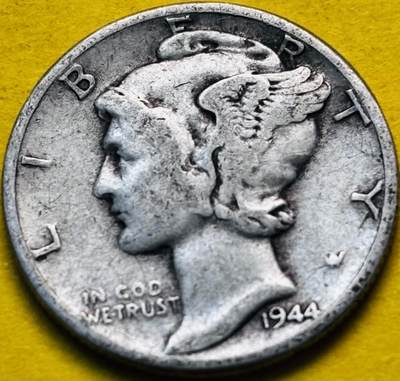 文馨钱币收藏第 293 场，春节前最后一期全部发出，将不予寄存，请悉知 - 1944 年美国墨丘利小飞人 10 美分银币 2.5 克 900 银