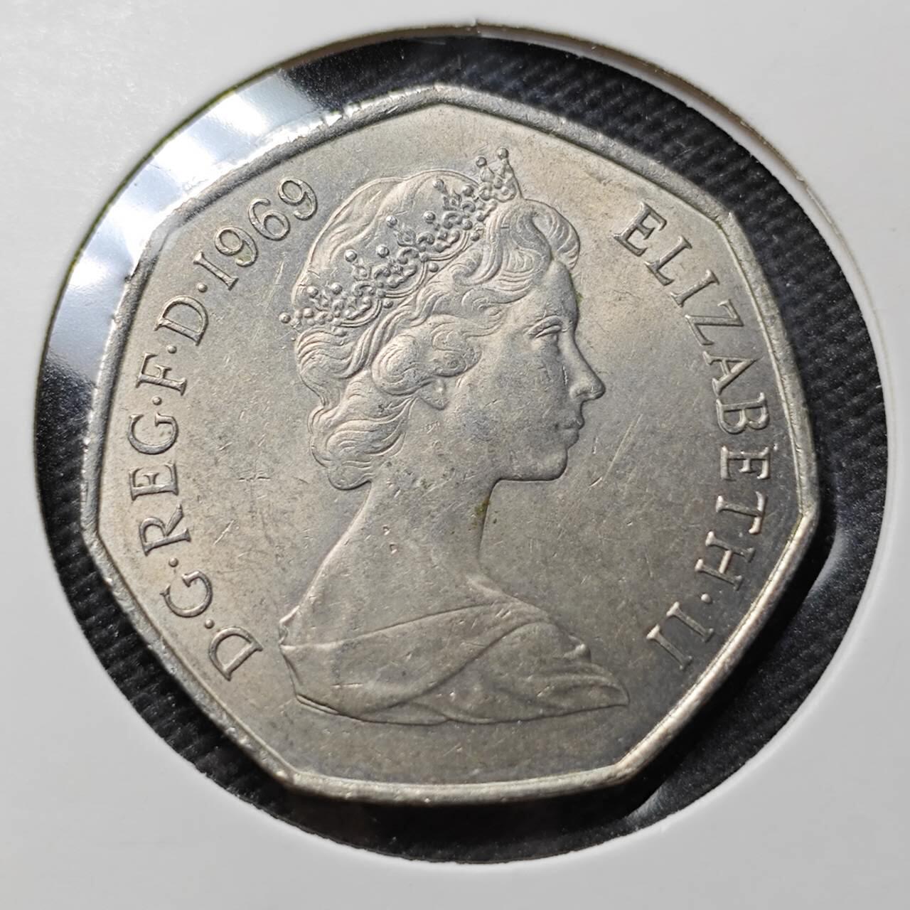 KK钱币收藏小铺  第393期  2月预留时间 周末发货  1969英国50大便士 好品