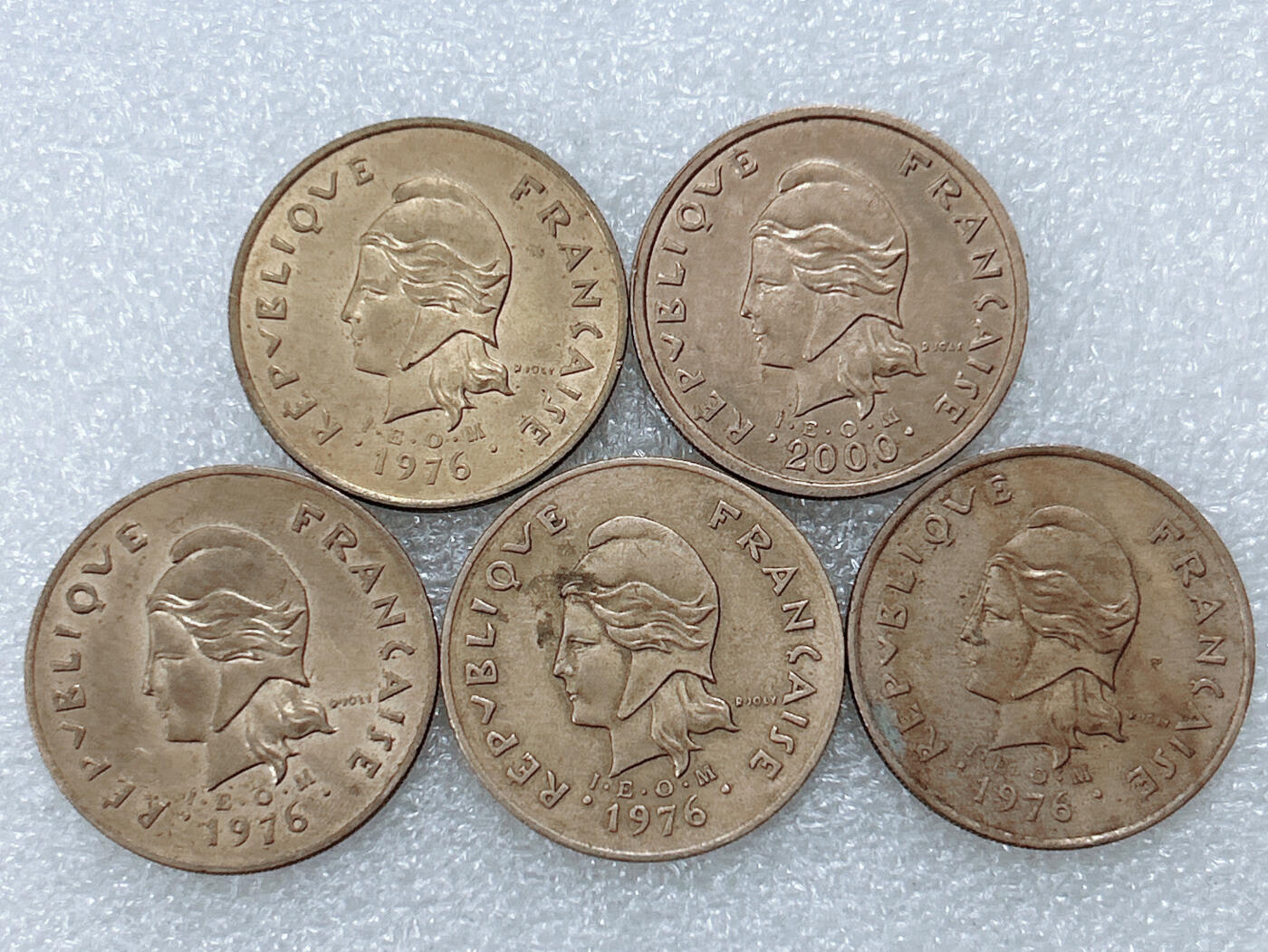 第一海外回流一元起拍收藏 散集专场  第300期 法属新喀里多尼亚100法郎硬币 5枚