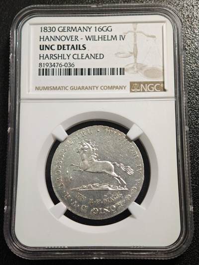 【德藏】世界币章拍卖第164期（拍品征集中~欢迎藏友联系） - 1830年 德国汉诺威16古特格罗申银币 NGC UNC