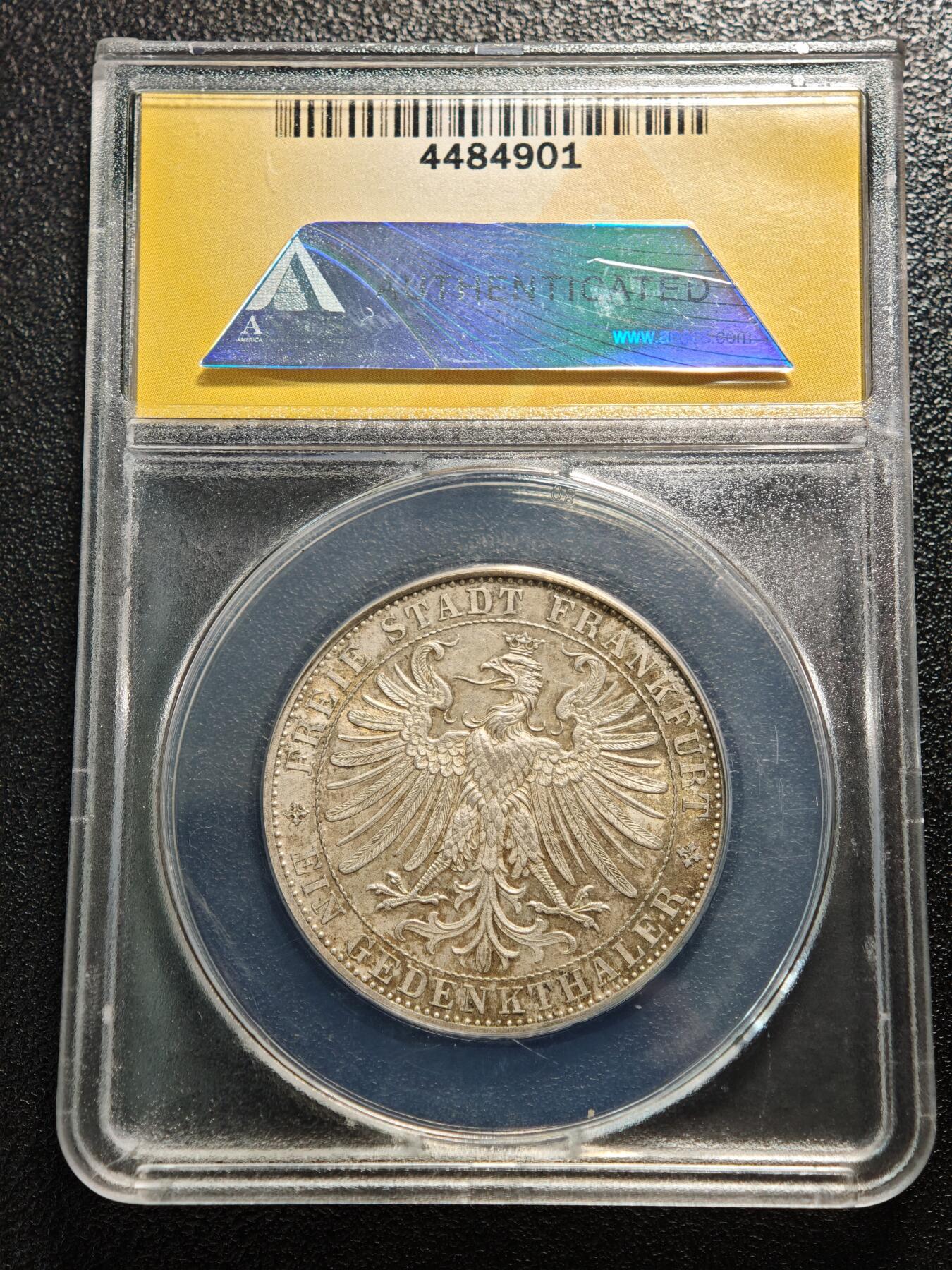 【德藏】世界币章拍卖第164期（拍品征集中~欢迎藏友联系） 1863年 德国法兰克福王子会议泰勒银币 ANACS MS62