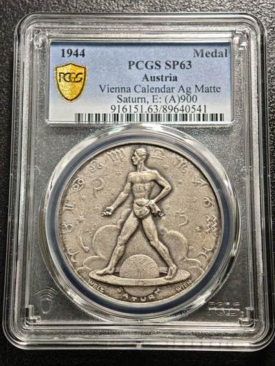 【德藏】世界币章拍卖第164期（拍品征集中~欢迎藏友联系） - 1944年 德国民族社会主义工人党占领奥地利时期十二星座符号播种者日历纪念银章 PCGS SP63