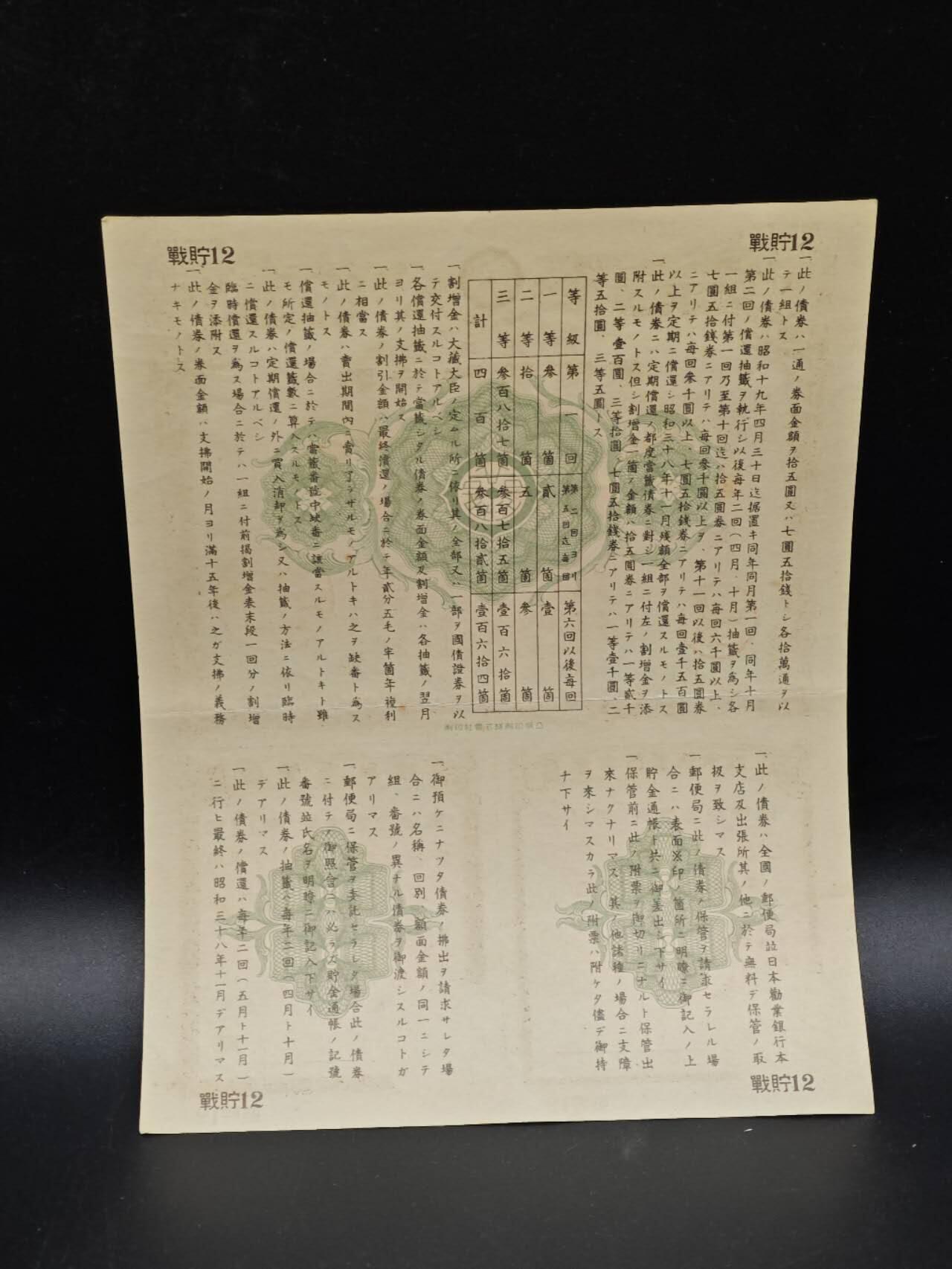 【淘币小摊】实时拍第八百六十四拍   无佣金纸币福利场   年前最后一周 之前的预留小年前全部发出 请更换最新收货地址  日本金拾五圆债券【有折】