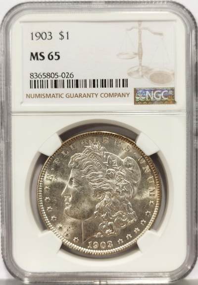 博洋堂“心向春光”2月精品大拍专场暨第160期（全场包邮） - NGC MS65 美国1903年P版摩根$1银币 因大部分被销毁导致存世量稀少 此枚原光强烈 图案细节锐利 值得收藏